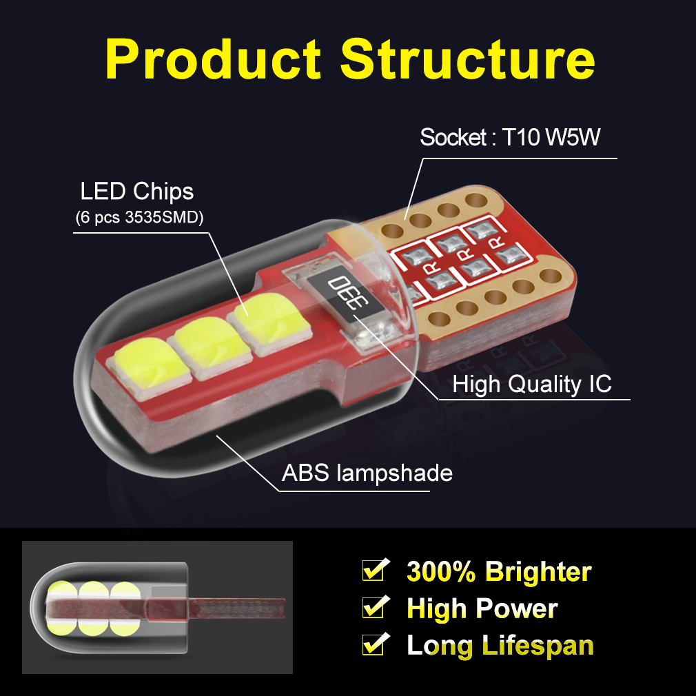 T10 W5W LED 6×3535 SMD chip üveg 02