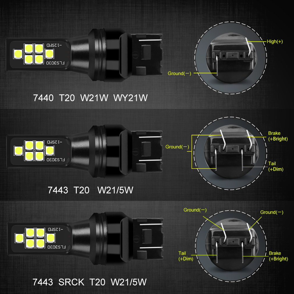 T20 7443 W21/5W LED 12×3030 SMD chip 08